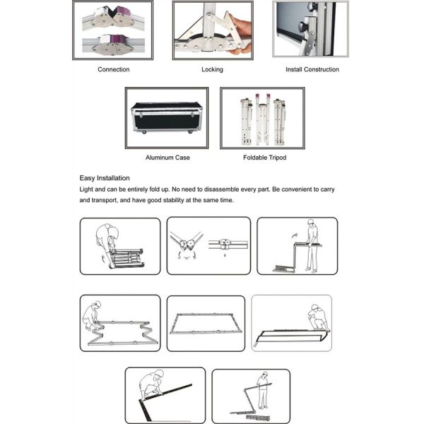 200 Inch Quick Setup Screen Fast Fold Projection Screen with Front & Rear Screen, Flight case Package