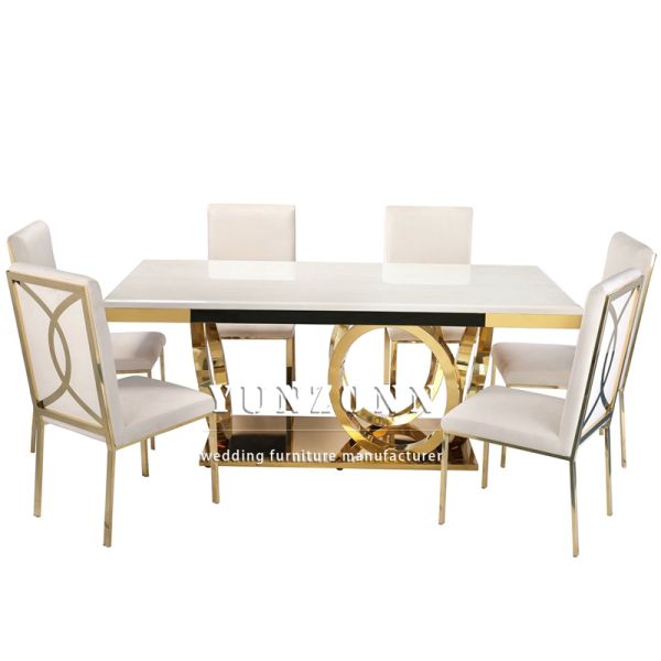 Modern Luxury Gold Legs Rectangular Dining Decor Glass Tables Set Stainless Steel Tables for Events Wedding Banquet Decorations