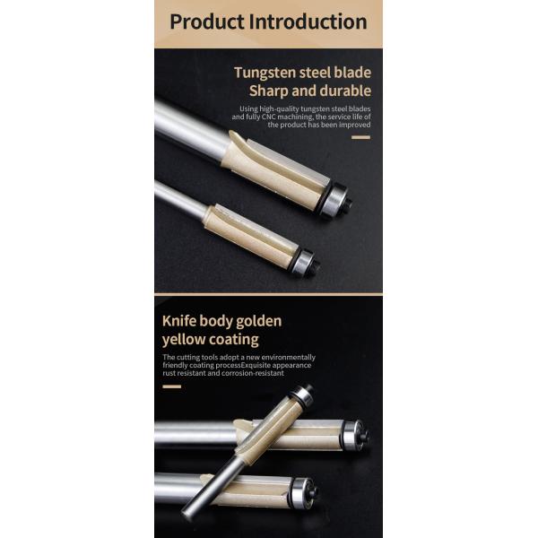 Tideway 1/2 and 1/4 Shank 2 Flutes With Bearing Carbide Woodworking Professional Wood Flush Trimming Bit for Carpentry Machine