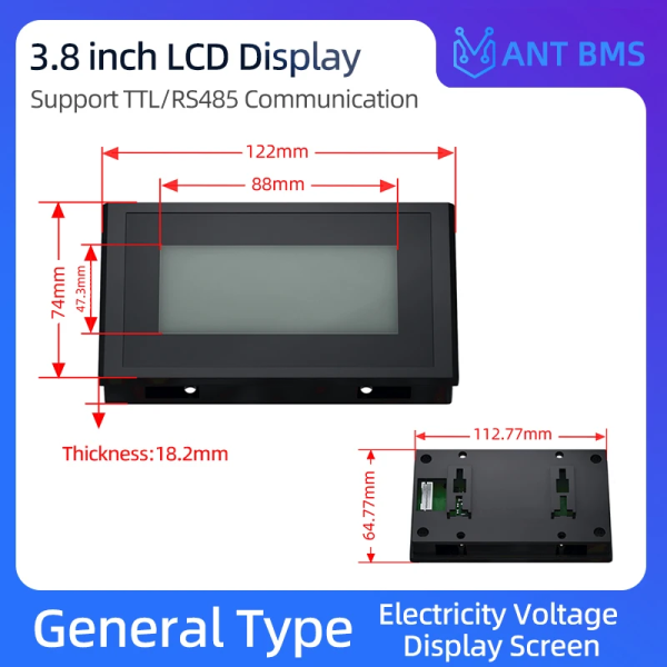3.8" LCD Black Touch BMS Screen 4S-32S 24V-150V Li-Ion Bms Accessories