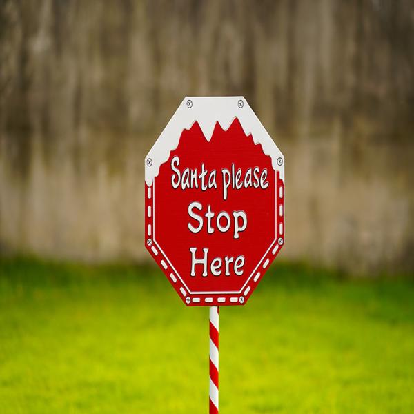 Metal Santa Stop Here Signs Multiple Metal Outdoor Christmas Decor