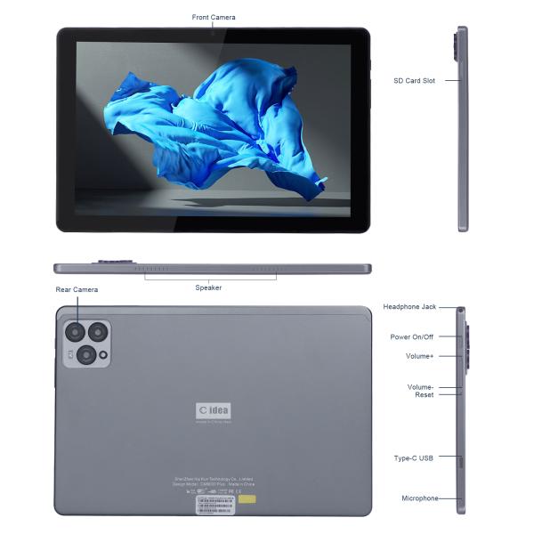 C idea 10 inch Android 12 Tablet 8GB RAM 256GB ROM Model CM8000PLUS Gray