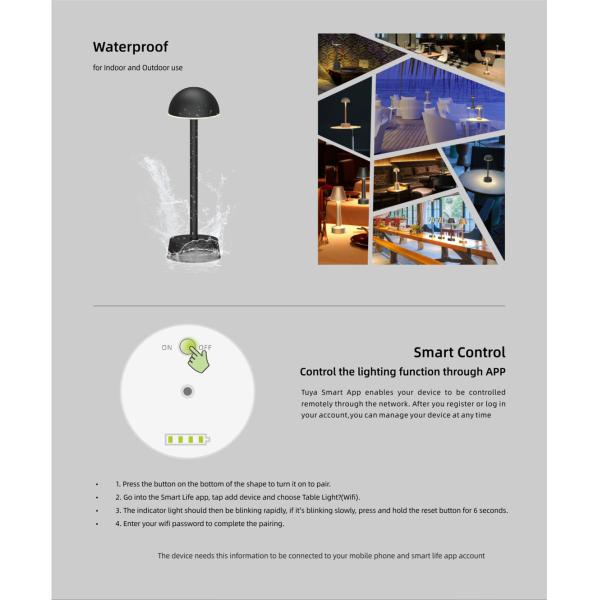 Smart Rechargeable Table Lamp Phonecontrol RGBW Night Light, Portable for Bedrooms, Living Rooms and Office