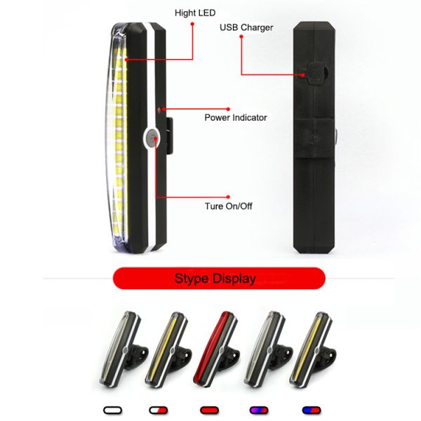 3 Modes Rechargeable Waterproof COB Led Bicycle Light Set for Outdoor Bike Activities