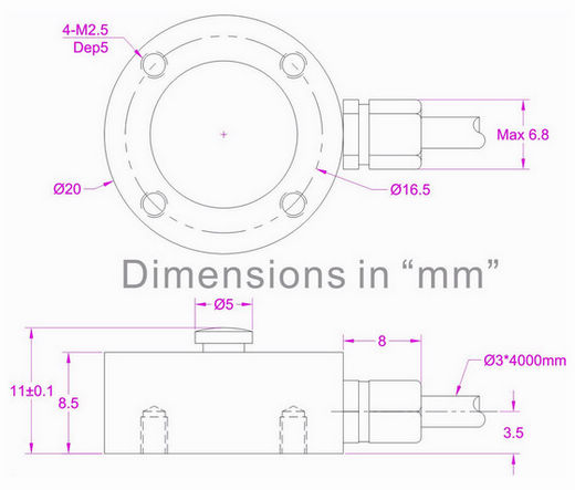 miniature compression load cell 50lb 100lb 200 lb 500 lb 1000lb