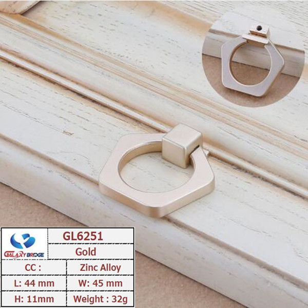 Brush Brass Hidden Drawer Pulls Kitchen Cabinet Knobs / Closet Square ring Pulls Furniture Fittings