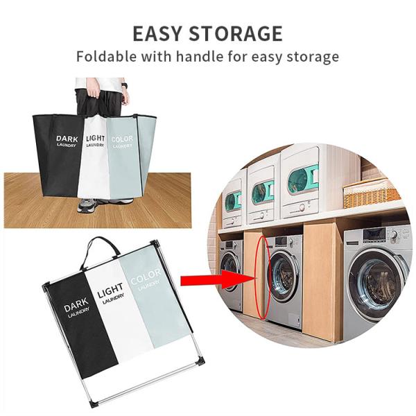 Multiscene Sortable Dirty Clothes Organizer , Ultralight 3 Basket Laundry Hamper