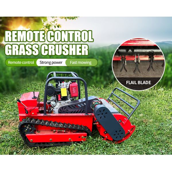 Diesel Engine 4-Stroke Industrial Small Robot Grass Cutter Cutting Width 800mm 1000mm 1200mm Remote Control Crawler Flail Mower