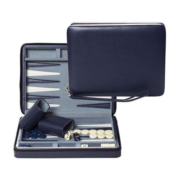 High End Leather Backgammon Case Custom Design Handmade Zipper Travel Backgammon Set