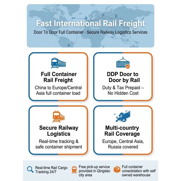 Fast International Rail Freight Door To Door Full Container Secure Railway Logistics Services