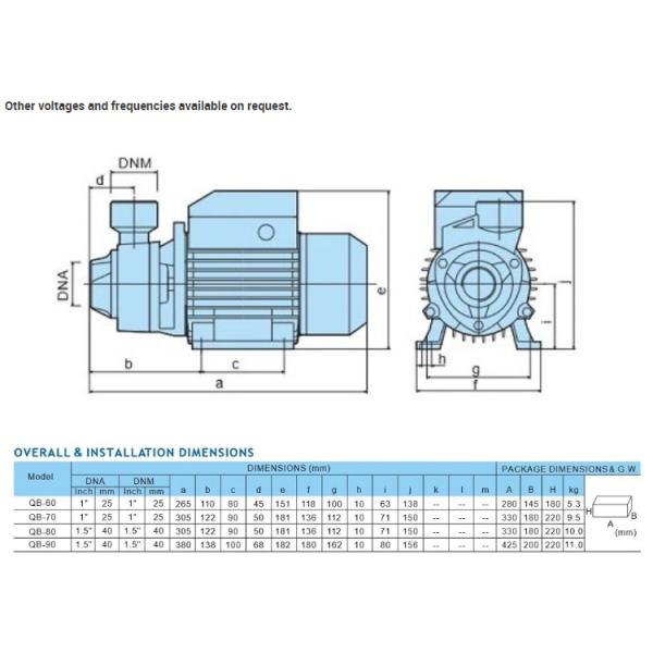 House Electric Motor Water Pump Qb-70 45l/ Min 50m Hmax Pressurized Carbon Steel Shaft