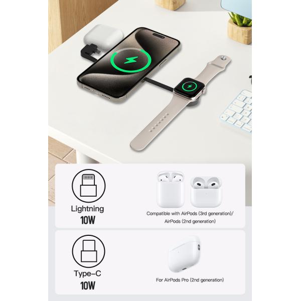 Portable Magsafe 3 In 1 Charger Wireless For Iphone Watch And Headphones
