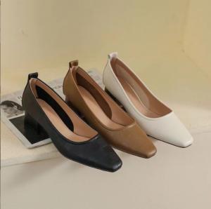 China Casual Leather Women Chunky Heel Shoes Cowhide Lining 5cm Height OEM / ODM on sale