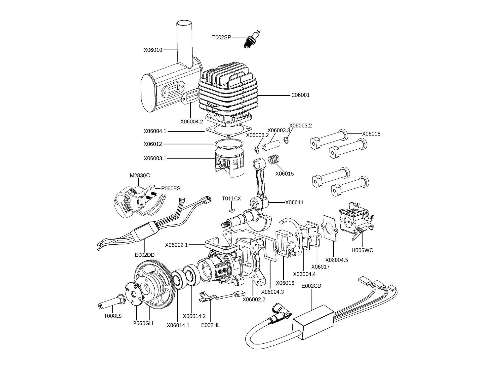 EPHIL 60cc-S PRO model gasoline engine electric start two-stroke rear fixed wing engine