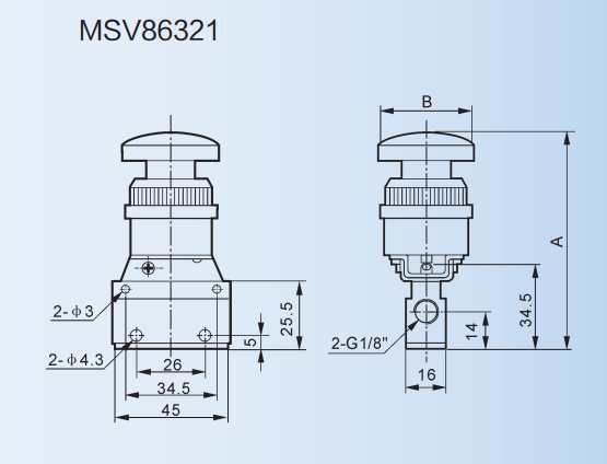 3 Way 2 Position Pneumatic Valve MSV86321PB , Round Green Button Mechanical Air Valve