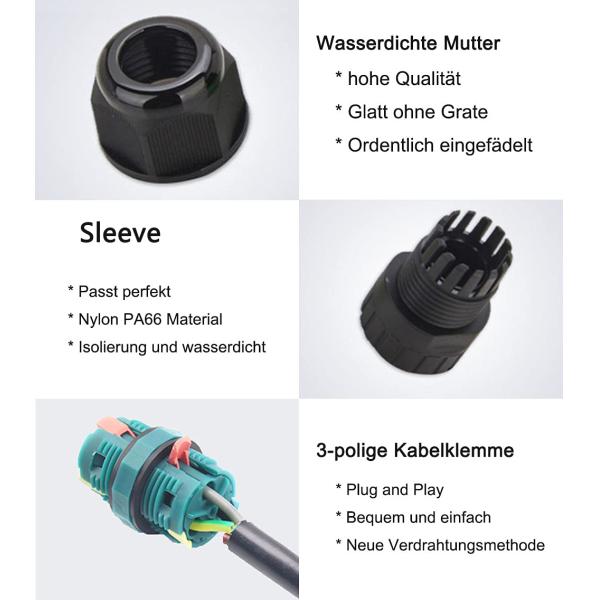 Ip68 Waterproof Electrical Connector 3-Pin Connector For 5-12 Mm Diameter Cable