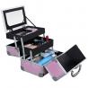 Portable Mini Makeup Vanity Case Organizer Box With Mirror 2 Trays Pink for sale