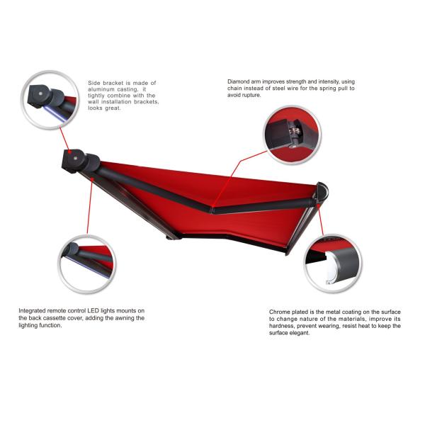 Aluminum Frame Electric Retractable Awning Retractable Sun Shade For Patio Deck