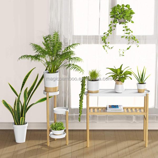 Multi-Tier Bamboo Plants Rack for Big Space in Simple Design Home Storage Holders