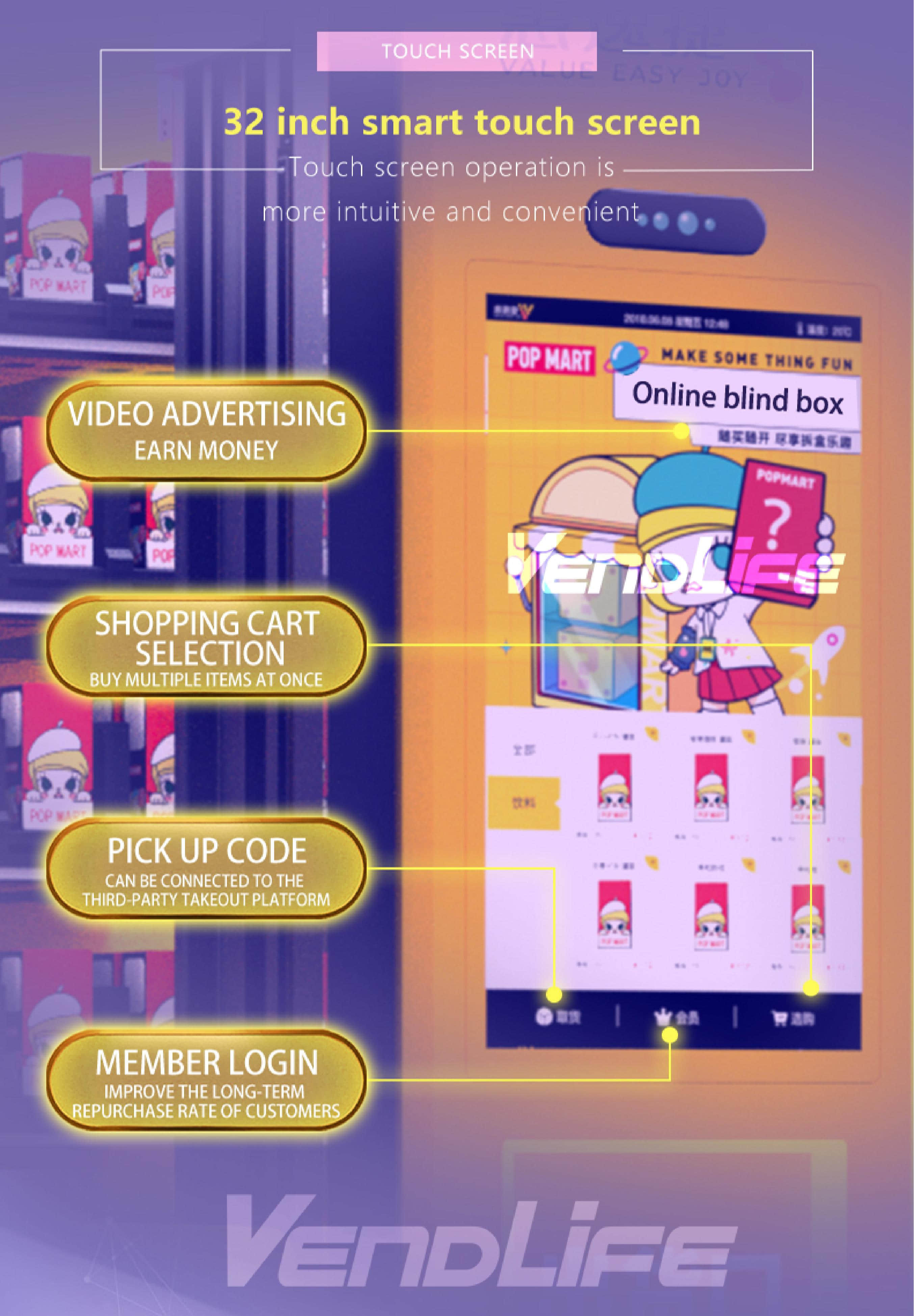 Interactive Mystery Box Vending Machine with Touch Screen, Remote Management and Customizable Display Cabinet for Retail Operators