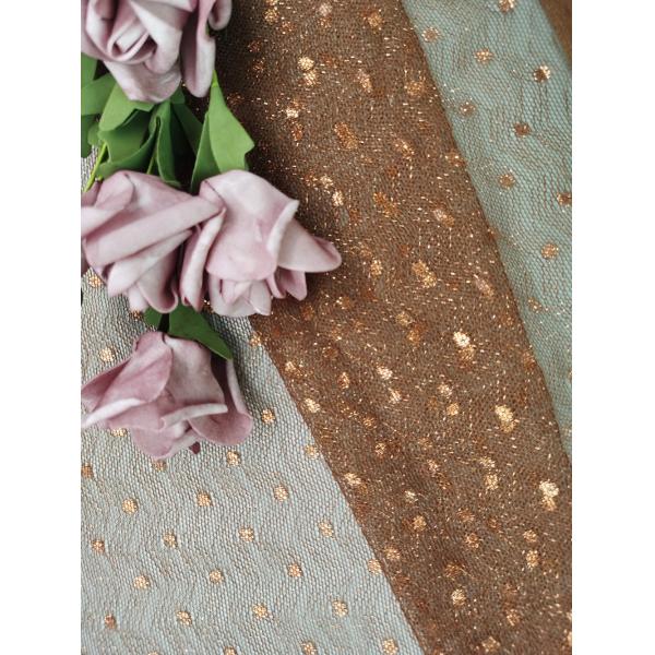 Brown Color Embroidered Lace Fabric Metallic Tulle Lace Light Weight Dot Lace