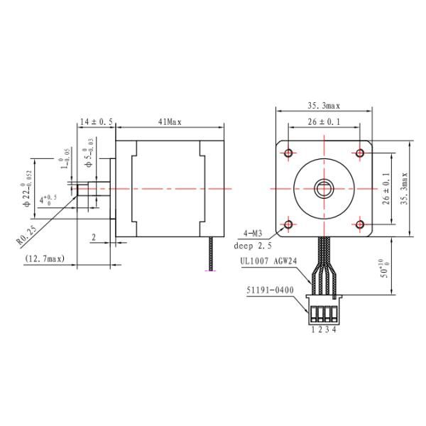 41mm Length Mini Step Motor Nema14 35x35x41mm 180mN.M For Medical Machine