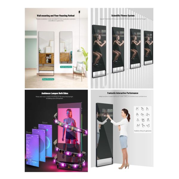 43-Inch Smart Magic Android WIFI Interactive Touch Screen Fitness Mirror Floor Standing for Gym Use