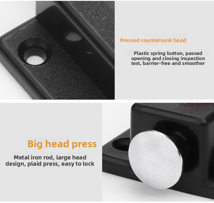 Automatic Modern Durable Button Latch Cabinet Surface-Mounted Plastic Bolt Lock Catch Furniture Hardware Pin Spring Latch