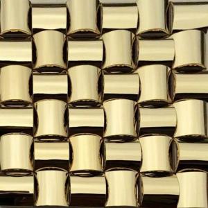 China Golden 3D Arched Metallic Mosaic Tiles Trim Stainless Steel Laminate Backsplash on sale
