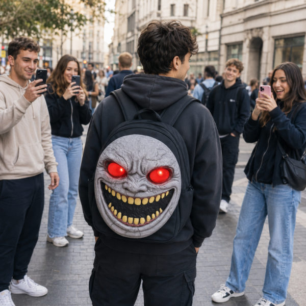 Horror Ghost Face Backpack with Detachable Latex Panel, LED Glowing Eyes, Adjustable Straps for Halloween Party Cosplay Travel