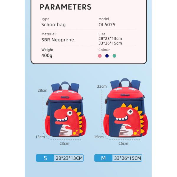 3D Cute Cartoon Dinosaur Waterproof Kids Backpack for Kindergarten Toddler