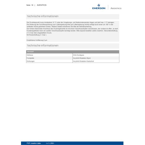 AVENTICS Pressure Regulator Serie NL4-RGS-0821302581