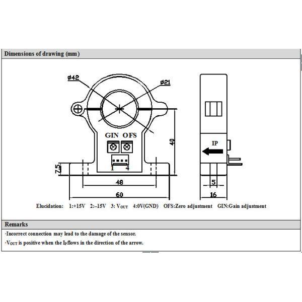 Detachable Split Core Current Sensor Diameter 21mm 4V Output ±15V Supply
