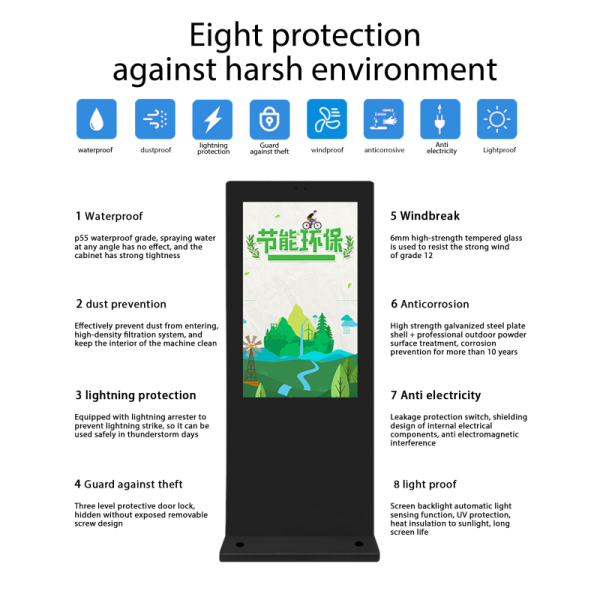 Floor Stand Outdoor Digital Signage Waterproof Advertising Player Sunlight Readable Kiosk