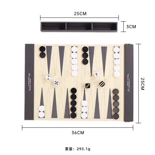 Luxury PU Leather Backgammon Set Chess Games Roll Up Board For On The Go Entertainment
