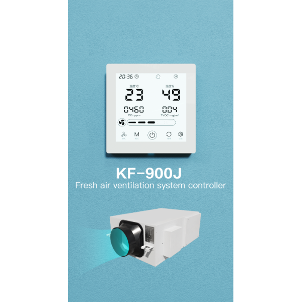 Smart Home Compatible Fresh Air Controller with Built-in CO2 PM2.5 Sensors and Wall-mounted Installation