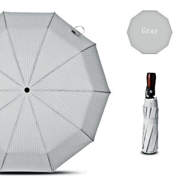 23 Inches 3-Fold Auto Open And Close Umbrella With Wooden Handle