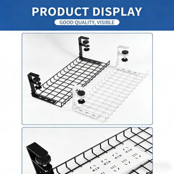 290mm All Metal Steel Under Desk Cable Management Tray with Ventilation Design for Office and Home