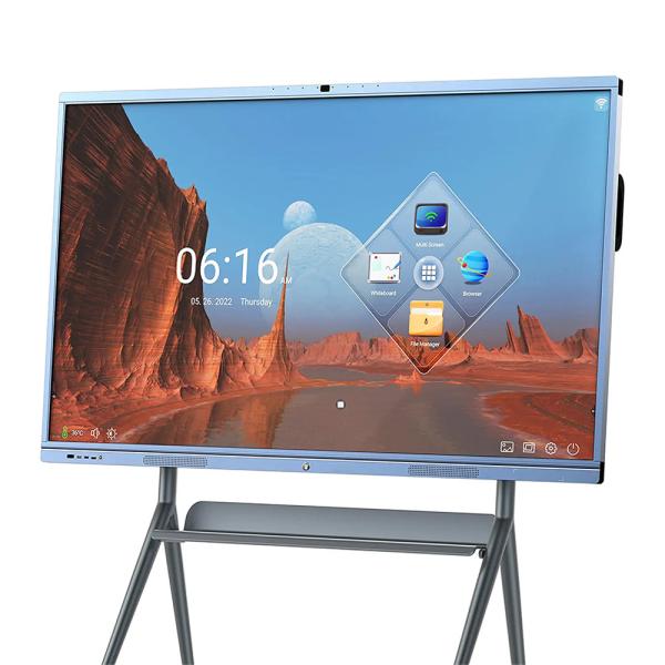 Smart 55 Inch Interactive Whiteboard I5 4+128G 20 Point IR Touch Dual System 4K UHD 1200mp Camera