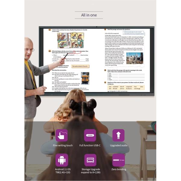 75 Inch 4K Certified Smart Interactive Board with 20-Point Infrared Touch Screen Whiteboard