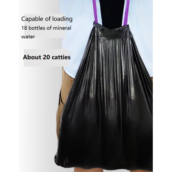 Customized eco-friendly black recyclable garbage bags, heavy-duty plastic drawstring bags with gravure printing custom logos