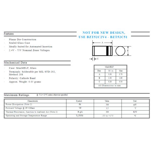 ZMM39 Silicon Planar Zener Diodes MD 1/2W LL34 39V Glass Diode 1206 0.5 Watt