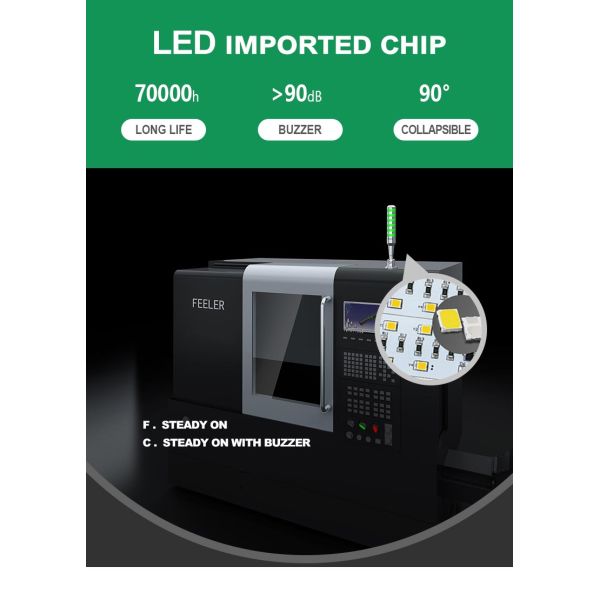 Foldable Base Single Layer Tricolor LED Signal Tower Light, 90dB Buzzer IP54 Aluminum Industrial Warning Lamp for CNC SMT Automation Equipment