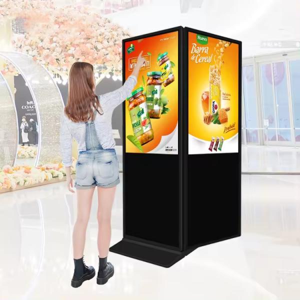 High Resolution 55 Inch Dual Sided Floor Stand Kiosk For Indoor Advertising CMS Remote Control LCD Digital Signage And Displays Dual-Sided Display