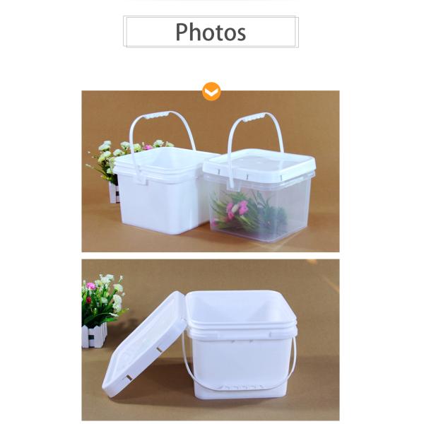 Customized Printing Injection Moulding Square Plastic Bucket With Lid White Logo Design