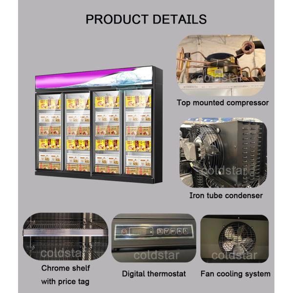 Double Doors Frozen Food Ice Cream Refrigerated Showcase Vertical Freezer