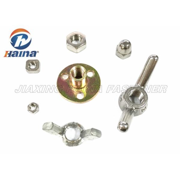 Round T Nut Fasteners With Three Brad Hole , Stainless Steel Tee Nuts Iron Plated