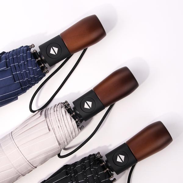 23 Inches 3-Fold Auto Open And Close Umbrella With Wooden Handle