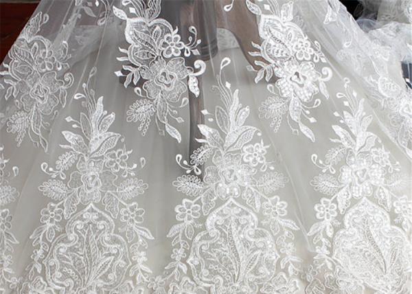Quality Embroidery Floral Corded Ivory Lace Fabric By The Yard For Luxury Wedding Dress for sale