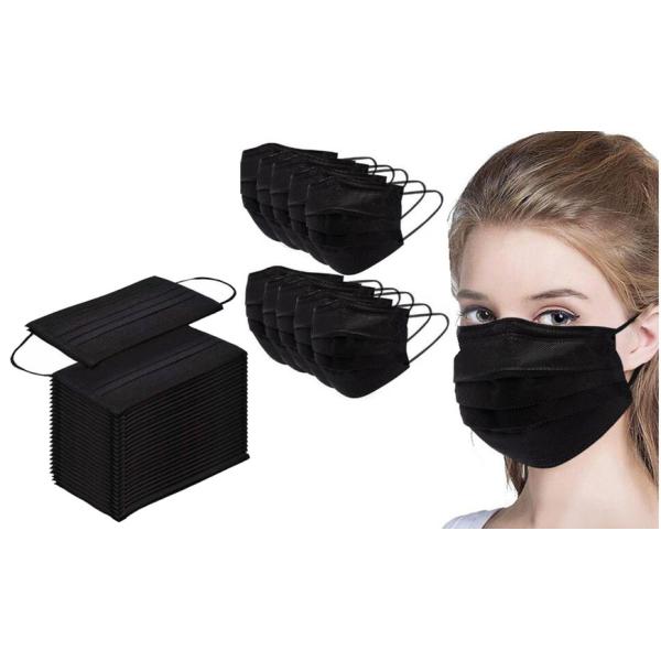 All black disposable face mask with 3 layers hood with elastic ear hook 3 layer face mask